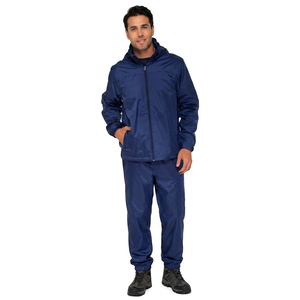 Veste coupe-vent à capuche bleu marine pour homme, fermeture éclair imperméable, style décontracté, vêtement d'automne, matière polyester - Product Image 1