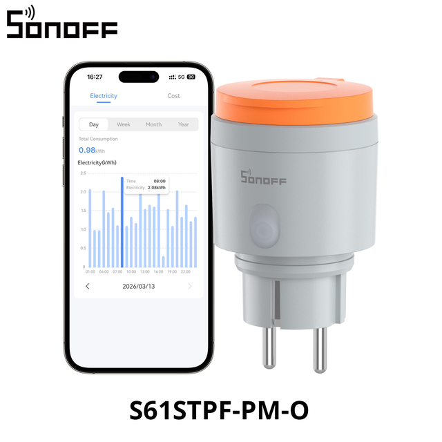 SONOFF S61STPF-PM-O Outdoor (Type F) Matter Over WiFi Smart Plug Energy Cost Monitoring Overload Overcharge Protection Scheduled