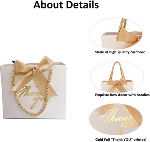 Sacchetto Regalo in Carta con Nastro Oro Champagne e Stampa Dorata '<span class=keywords><strong>Grazie</strong></span>', Confezione per Bomboniere Matrimonio e Feste - Product Image 3