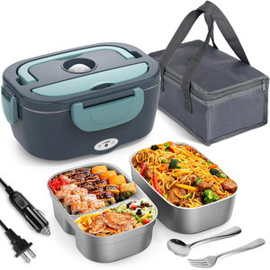 Boîte à lunch chauffante pliable en acier inoxydable 110V/12V/24V 40W-80W, 2 compartiments, chauffe-aliments électrique pour adultes, voiture, camion, travail, voyage - Product Image 1