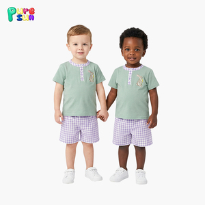 Conjunto de Roupas Infantis Personalizado de Manga Curta da Puresun, Roupas de Algodão para Meninos com Bordado - Product Image 1