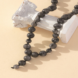 Collar de cuentas de obsidiana, cadena de suéter de ágata negra, forma geométrica de bola, origen Yiwu AXL 0038A - Product Image 3