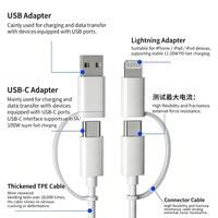 Cable de Carga Rápida 4 en 1 de 60W con Transferencia de Datos de Alta Velocidad, Cable de Carga Multi Interfaz USB/Tipo-C/Lightning