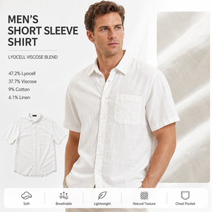 Chemise décontractée pour homme en mélange de lin et de lyocell, manches courtes, logo personnalisé de haute qualité, chemise boutonnée de plage estivale haut de gamme - Product Image 1