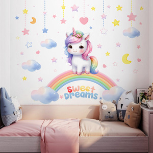 Autocollants muraux décoratifs pour <span class=keywords><strong>chambre</strong></span> de bébé, licorne <span class=keywords><strong>arc</strong></span>-<span class=keywords><strong>en</strong></span>-<span class=keywords><strong>ciel</strong></span> de dessin animé, autocollants adhésifs - Product Image 3