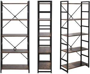 5-Tier Libreria In Legno Alto e Moderno Mensola di Esposizione Rack Spalancate In Piedi con Montature In Metallo - Product Image 2