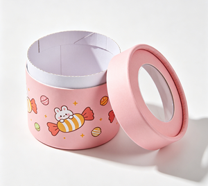 Custom Eco-Friendly Pink Round Paper Tube <b>Box</b> with Gold Foil Printing and <b>Clear</b> Window <b>Lid</b> for Candy and <b>Gift</b> Packaging - Product Image 4