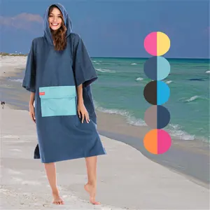 Jubah Mandi Pantai Bertudung Tahan Pasir, Mantel Handuk Pantai Cepat Kering dengan Saku Besar Logo Kustom