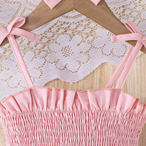 ชุดเดรสเด็กผู้หญิงน่ารักสไตล์ลำลอง ดีไซน์สายรัดเอว ผ้าตาข่ายลายดอกไม้ ระบายอากาศได้ดี ความยาวระดับเข่า - Product Image 3