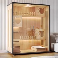 Villa pour chat de luxe en verre et bois, avec système de fixation robuste, pour la maison, meuble panoramique tout-en-un pour chat d'intérieur, armoire pour chat, griffoir et structure d'escalade complète