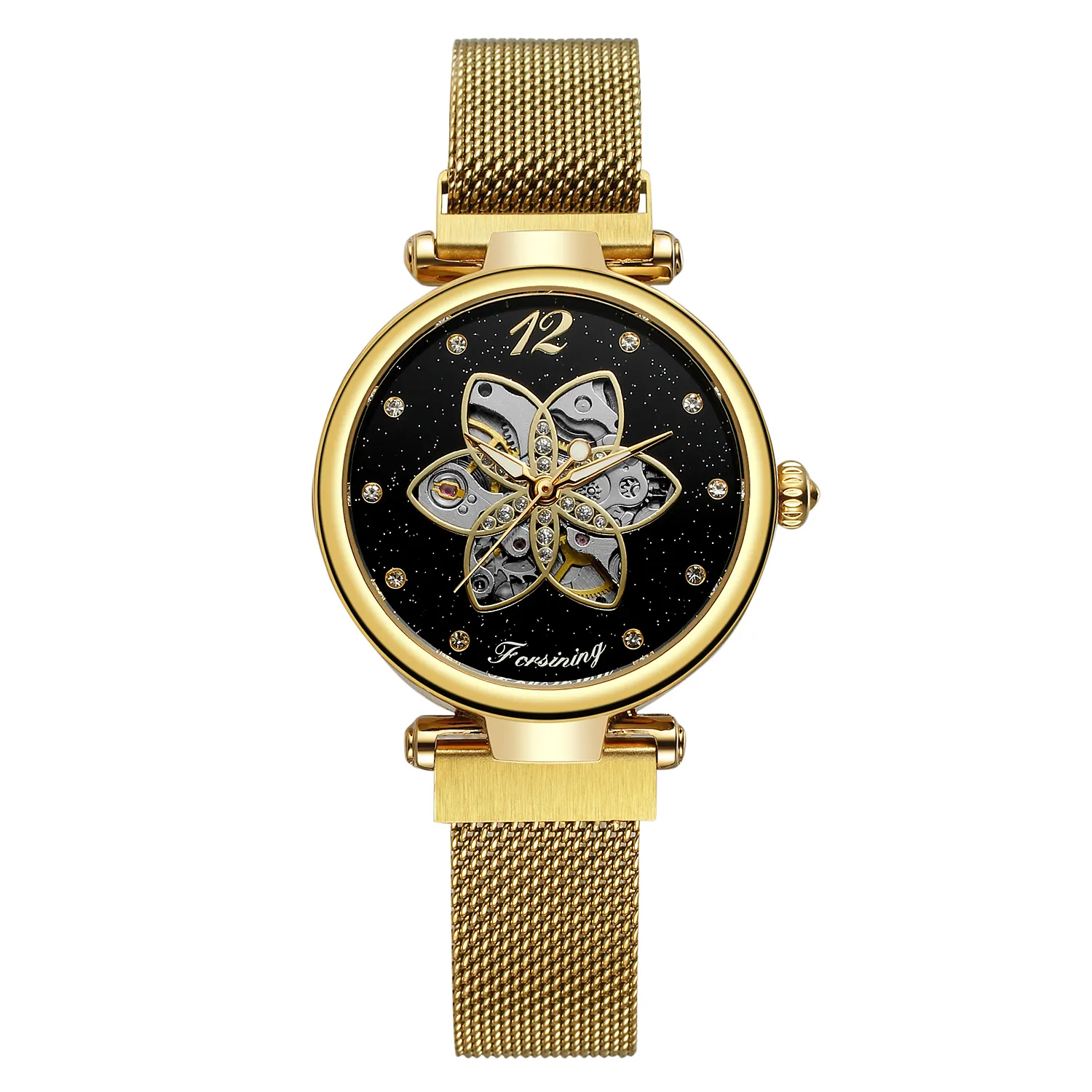 Forsining Luxury Women Watch Water Resistant Stainless Steel Ladies Magnetic Montre Mechanical Automatic Skeleton Wrist Watch