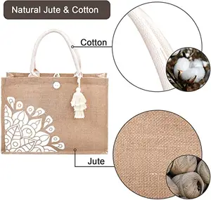 Bolso de lino grueso de regeneración natural marrón, bolso de yute de alta capacidad personalizado, bolso de mano con logotipo