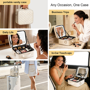 [Envío Gratuito a EE. UU.] Juego de <span class=keywords><strong>Maquillaje</strong></span> al por Mayor para Mujer, Bolsa de Cosméticos con Cierre de Cremallera y Espejo, Diseño de Puntos en PU - Product Image 6