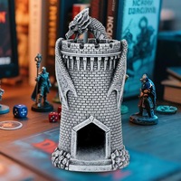 Tour à dés en résine peinte à la main, motif Château de Dragon en Argent Antique, pour dés polyédriques, accessoire de jeu de table TTRPG