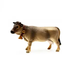 Realistische hochwertige Tierfigurenspielzeuge aus Wildtier-PVC-Kunststoff realistische umweltfreundliche Tiere Schweizer Rinder mit Glockenfigurenspielzeug