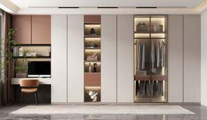 Modern Minimalist Luxury Glass Sliding Closet Flat Door Bedroom Wardrobe <b>Cabinet</b> with Melamine Wood Style for Organizing Clothes - Product Image 3