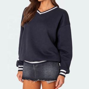 Personalizzare all'ingrosso la fabbrica di abbigliamento di vendita calda manica lunga maglione donna Oversize Casual Street Wear maglione con scollo a V <span class=keywords><strong>felpe</strong></span> - Product Image 3