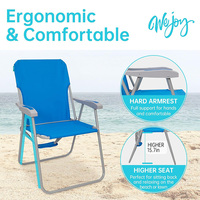 Chaise de plage pliable pour adultes, chaise de plage légère avec bretelles, chaises de plage à dossier haut avec accoudoirs rigides