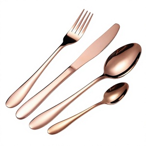 Rose Gold Polish Wedding Restaurant Attractive Disposable Stainless Steel Flatware Cutlery Sets Fork Knife Spoon - Product Image 1