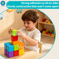 Juego de Bloques de Construcción Magnéticos de 6 Caras de 4.2 cm, 12 Cubos Magnéticos de Arcoíris para Niños, Juguetes Magnéticos Educativos STEM 3D para Niños Pequeños