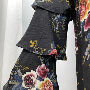 Big Discount Dress Fashion Three Layers Tiered Sleeves With Colorful Flowers Print Back Zipper Muslim Women <b>Abaya</b> Dress 9071# - Product Image 2