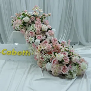 KCFR-092 Factory Wholesale Artificial Flower Runner Floral Garland Wedding Table Red Toppers For Flower Border Flower Decoration