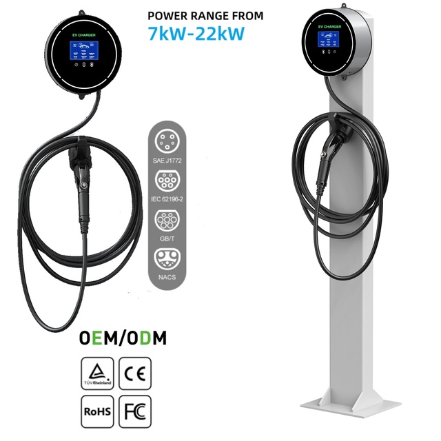 Factory 7kW-22kW Type1 Type2 GB/T Teslla AC Wallbox EV Charger Evse Car Charging Station Home Use Smart Wall Mounted EV Charger