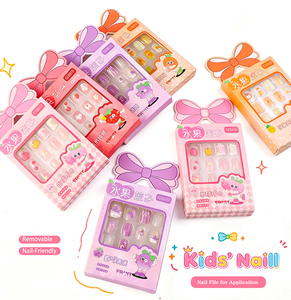 12 pièces/boîte Faux <span class=keywords><strong>ongles</strong></span> carrés courts pour enfants, série fruits, effet œil de chat, cadeau pour enfants, en ABS, avec colle - Product Image 1