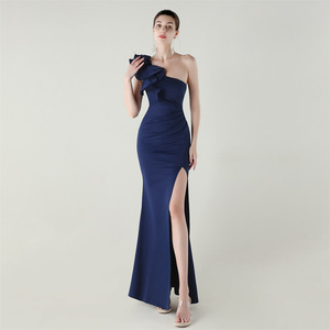 33669 #   Vestido de Noche Sexy con Abertura Alta, Diseño de Onda, Satén Brillante, Un Hombro Descubierto, <span class=keywords><strong>para</strong></span> Cena, Fiesta, Boda, Redes Sociales - Product Image 2
