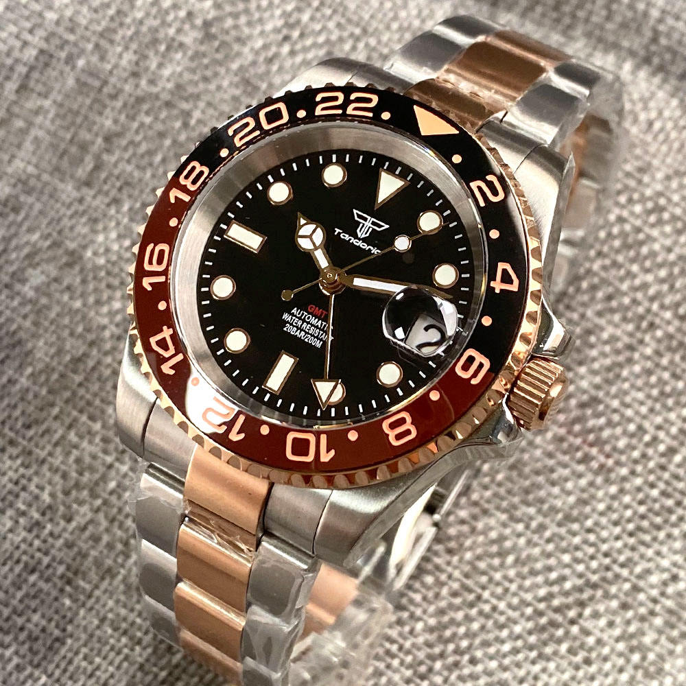 200M Waterproof NH34A GMT Rose Gold Watch for Men Tandorio