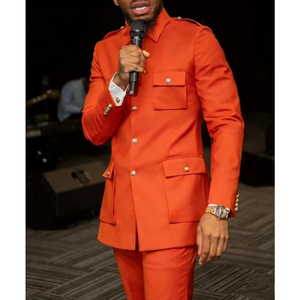 Costume <span class=keywords><strong>chic</strong></span> pour <span class=keywords><strong>homme</strong></span> en orange vif, à simple boutonnage, deux pièces (veste + pantalon), tenues décontractées, soirée, bal, mariage, ensemble de costumes de luxe pour <span class=keywords><strong>homme</strong></span> - Product Image 1