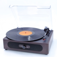 Support des petites commandes, MOQ 1 pièce, lecteur de vinyle en bois, lecteur de musique LP domestique, intégré avec 2 haut-parleurs, phonographe