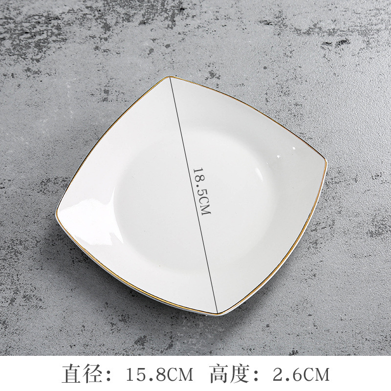 Assiettes carrées diagonales de 7 pouces à bords dorés [88 par boîte]