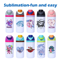 Vaso Térmico Sublimable de 16 oz, Botella de Agua Blanca con Tapas Multicolores para Niños, Escuela, Deportes al Aire Libre