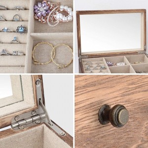 Solid Wood Jewelry <b>Box</b> Double Layer With <b>Mirror</b> And Drawer Rustic Style Rectangle 25x15x11cm For Women's Jewelry Storage - Product Image 4