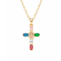 Magnifique Collier Pendentif Croix Ovale en Or Scintillant avec Halo Pavé Central Champagne, Bijou Tendance pour Femme, Idéal Cadeau