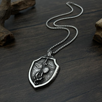 Collier en acier inoxydable pour homme avec pendentif chapelet St Michael, ange volant guerrier, bouclier, collier avec jeton Archange Protect Us