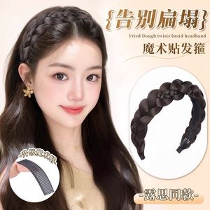 Diadema con peluca trenzada de corona alta, cabello realista con cierre de velcro para mujer, pelucas de cosplay de anime que moldean el rostro HJ304 - Product Image 3