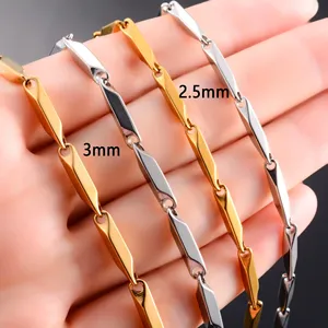 Collier ras du cou en acier inoxydable de 2,5 mm/3 mm de large, maillons en forme de barre, style bambou, pour femmes et hommes, accessoires de bijoux en métal tendance rock - Product Image 4