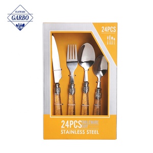 16 cái thép không gỉ mộc mạc thiết lập dao kéo giá rẻ giá Dinner Spoon ngã ba bít tết dao Bạc Set với màu xanh nhựa xử lý - Product Image 6