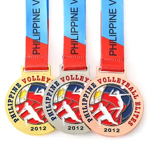 Emas perak kuningan bola voli Filipina medali balap/medali dengan pita