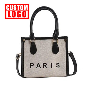 Toile brodée de haute qualité avec logo personnalisé Sac à main de luxe en coton pour femmes avec logo personnalisé - Product Image 1
