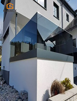 GLANCY Garde-corps en verre noir facile à installer pour balcon et escalier, résistant aux ouragans, extérieur sans cadre, profil en U au design moderne