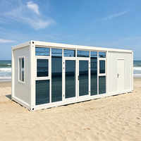 Maison préfabriquée moderne en conteneur avec grandes fenêtres en verre, portes pliantes, maison modulaire de luxe, bureau de jardin, maison d'hôtes