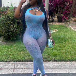 Tute intere da <span class=keywords><strong>donna</strong></span> estive con scollo all'americana, traforate, trasparenti, in maglia, senza schienale, aderenti, casual, streetwear, sportive - Product Image 1