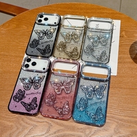 Bling diamant papillon étui souple pour Iphone 17 Air 16 Plus 15 14 13 Pro Max 12 11 luxe paillettes autocollant filles couverture de téléphone arrière