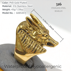 Erkekler Vintage 316 Paslanmaz Çelik Mühür Yüzüğü Ejderha Anubis Kaplan Oymalı Su Geçirmez Hipoalerjenik Gotik Biker Punk Takı - Product Image 6