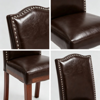Chaise de salle à manger moderne en velours marron foncé avec garniture cloutée, pieds en bois massif, certifiée BSCI, mobilier de maison OEM/ODM