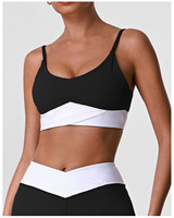 Soutien-gorge de yoga à fines bretelles et blocs de couleur, sensation seconde peau, coussinets amovibles, antichoc, effet liftant, pour femme, course et entraînement