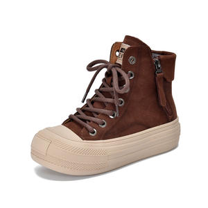 Otoño Invierno mujer Low-top cuero genuino Casual deportes zapatillas capa superior cuero de vaca papá zapatos gruesos estilo para caminar Natural - Product Image 4